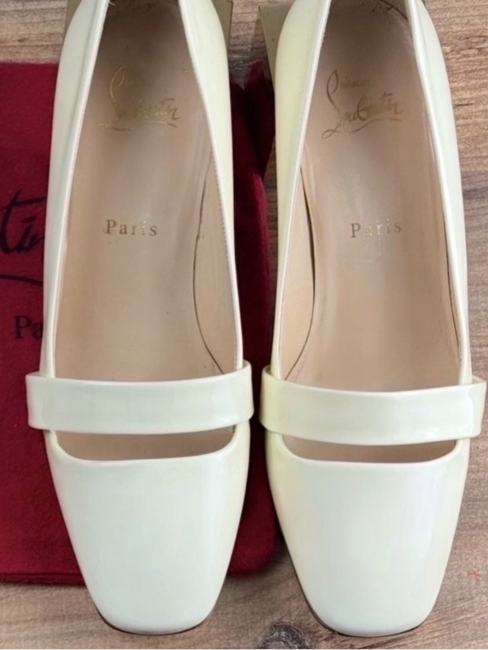 Christian Louboutin Cream Patent Mary Jane Block Heel Pumps Size 38 - Picture 8 of 11